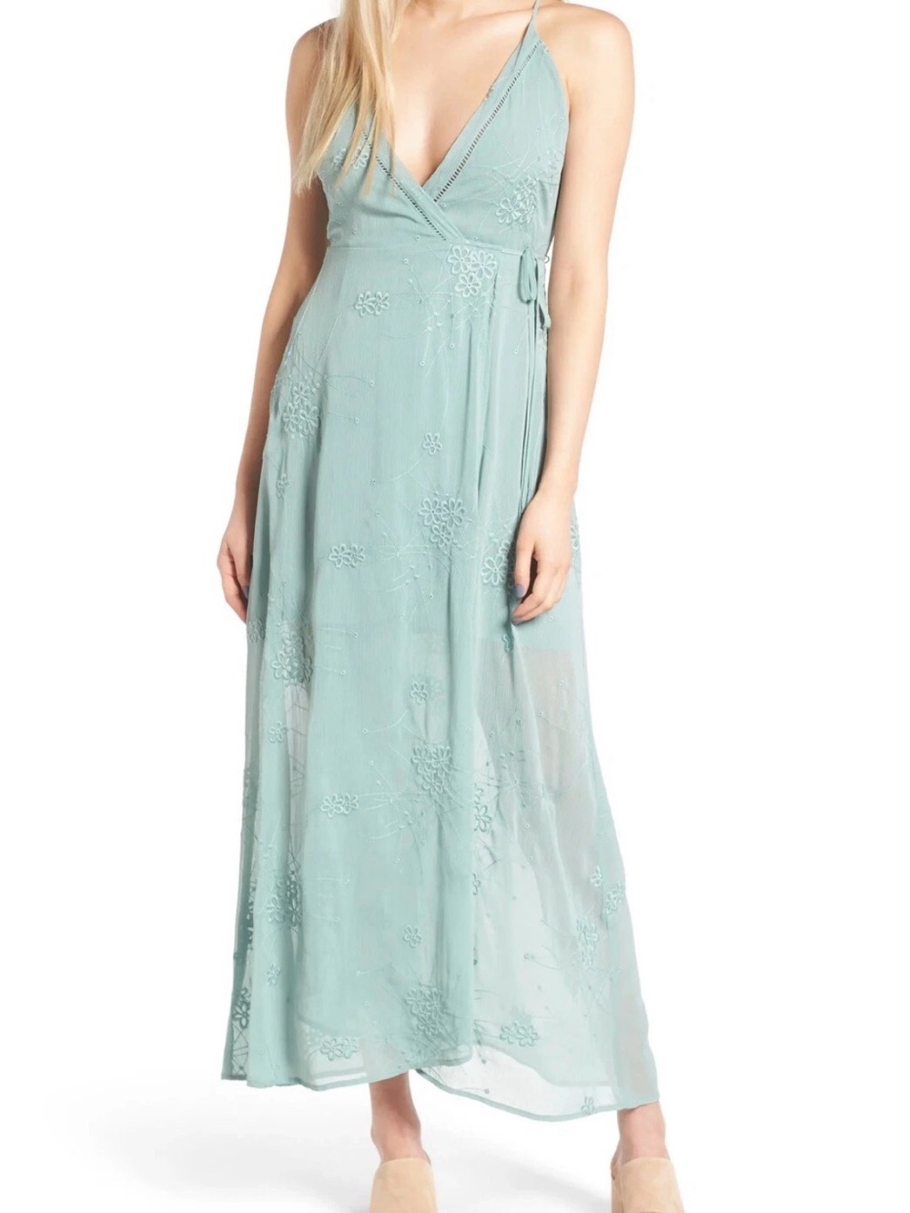 ASTR the label Spaghetti Strap Wrap Maxi Dress in Sage Green Size Small